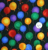 Fabric - party balloons on black